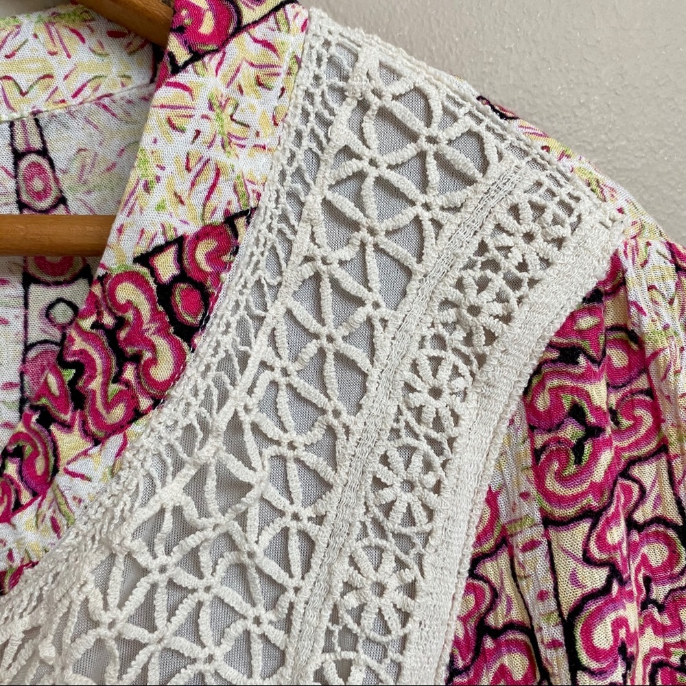 Moon & Sky boho printed blouse with crocheted bib - Picture 6 of 8